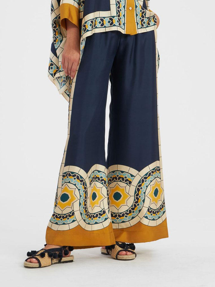 Unieke retro bloemenprint losse wijde broek