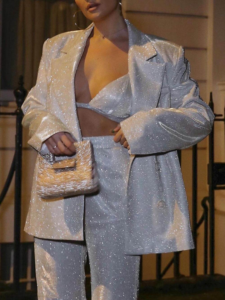 Blazer ample à manches longues à paillettes de mode classique