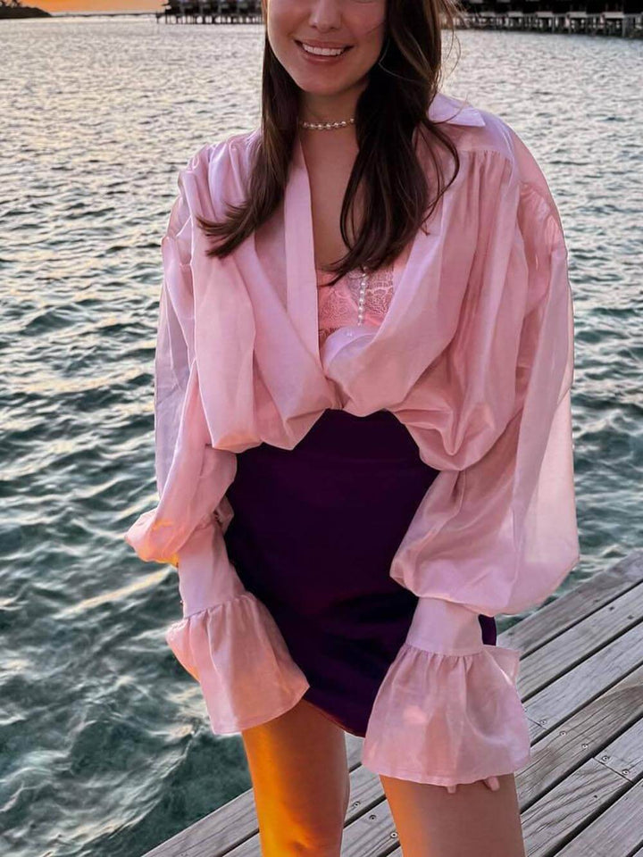 Chemise ample à manches lanternes, douce et fraîche