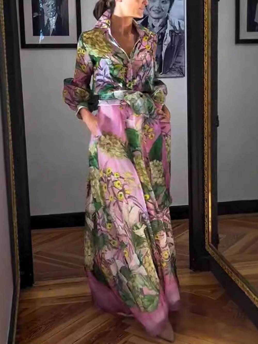 Cămașă cu mâneci lungi cu imprimeu floral elegant și matur