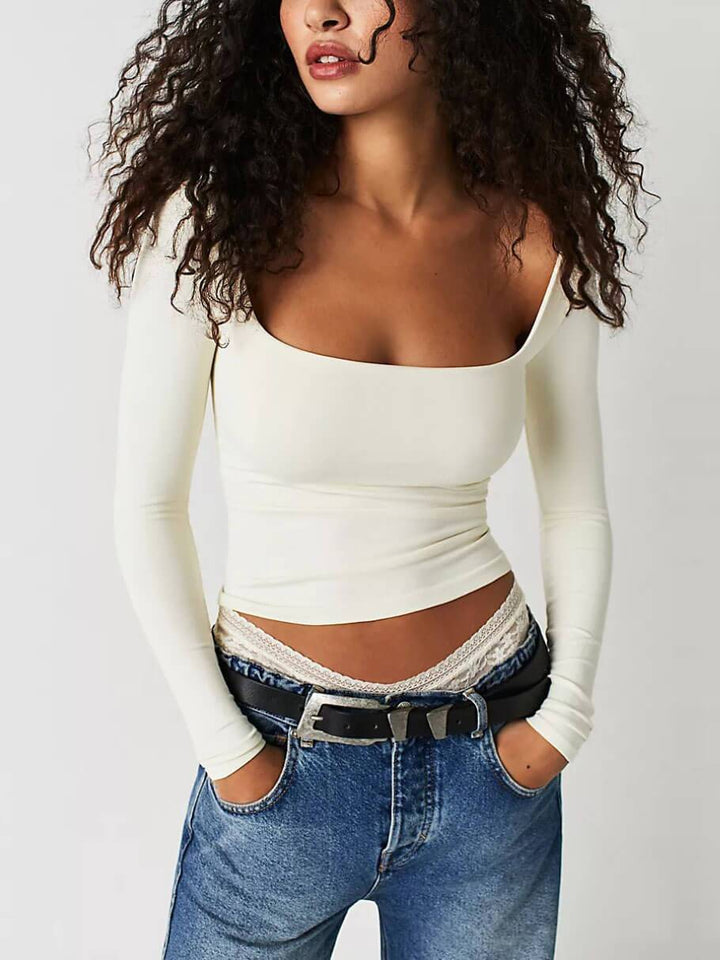 Haut t-shirt à manches longues et col carré