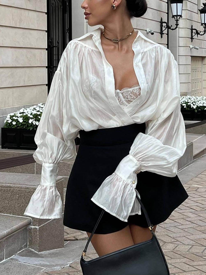 Chemise ample à manches lanternes, douce et fraîche