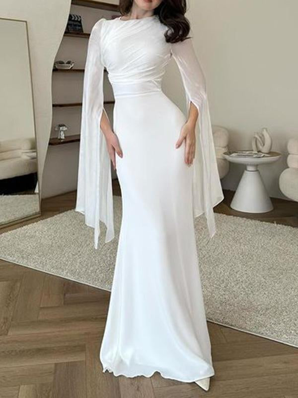 Elegantní vzpěry rukávy saténové maxi šaty