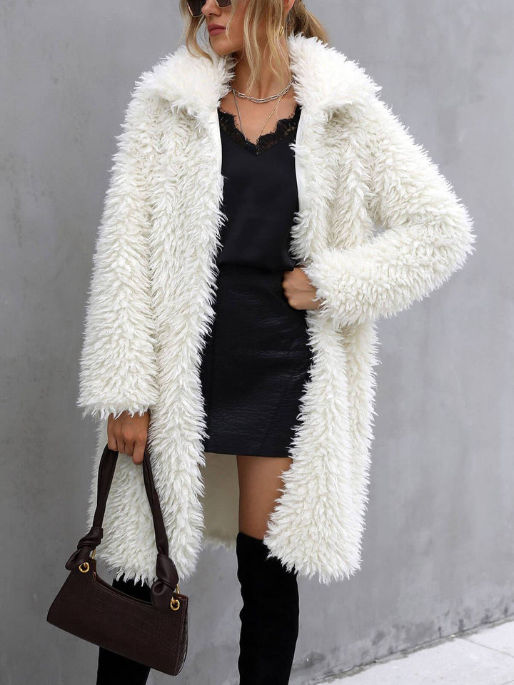 Fashion Lapel Street Style Toskansk plysch lös kappa