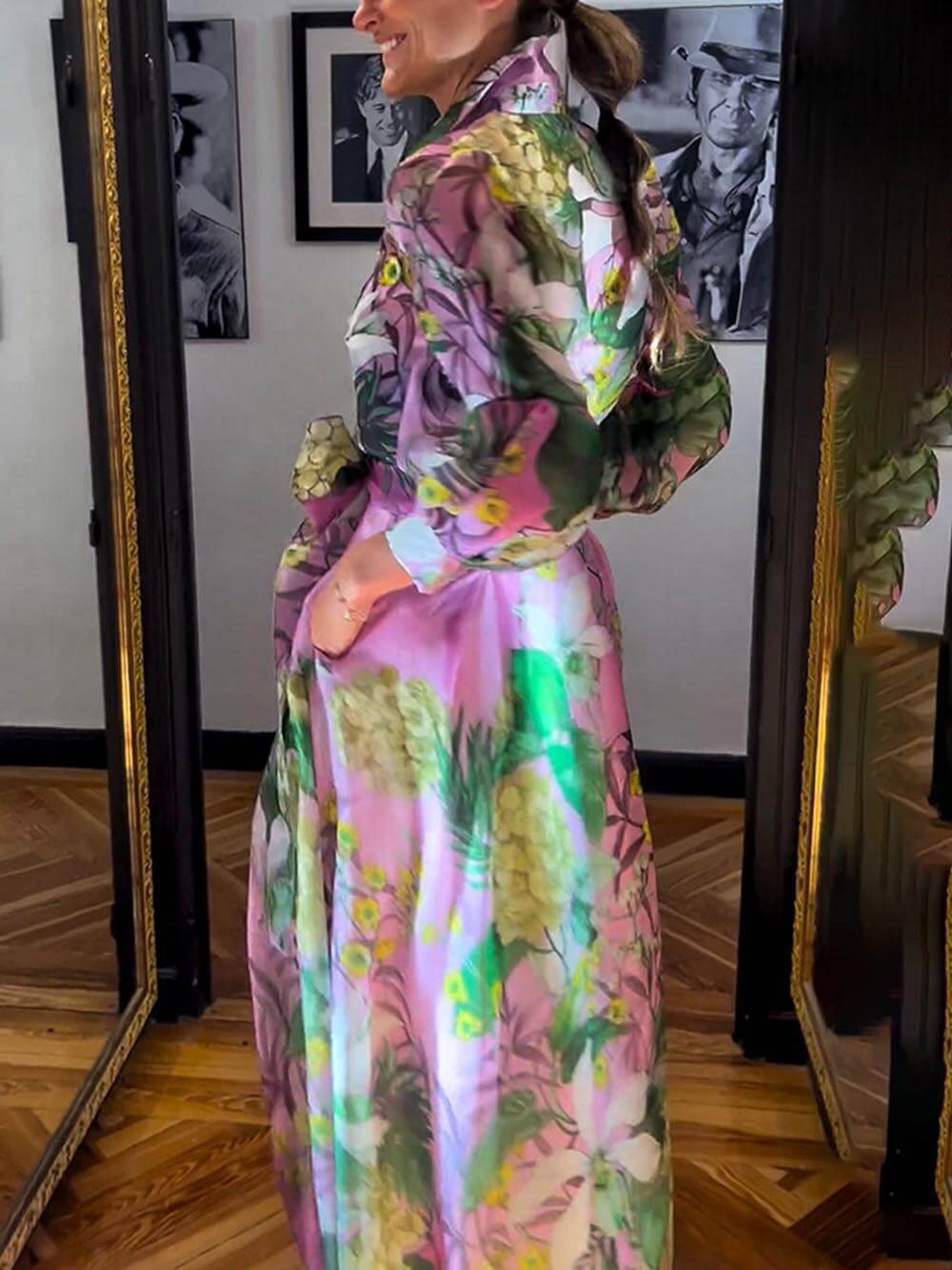 Cămașă cu mâneci lungi cu imprimeu floral elegant și matur
