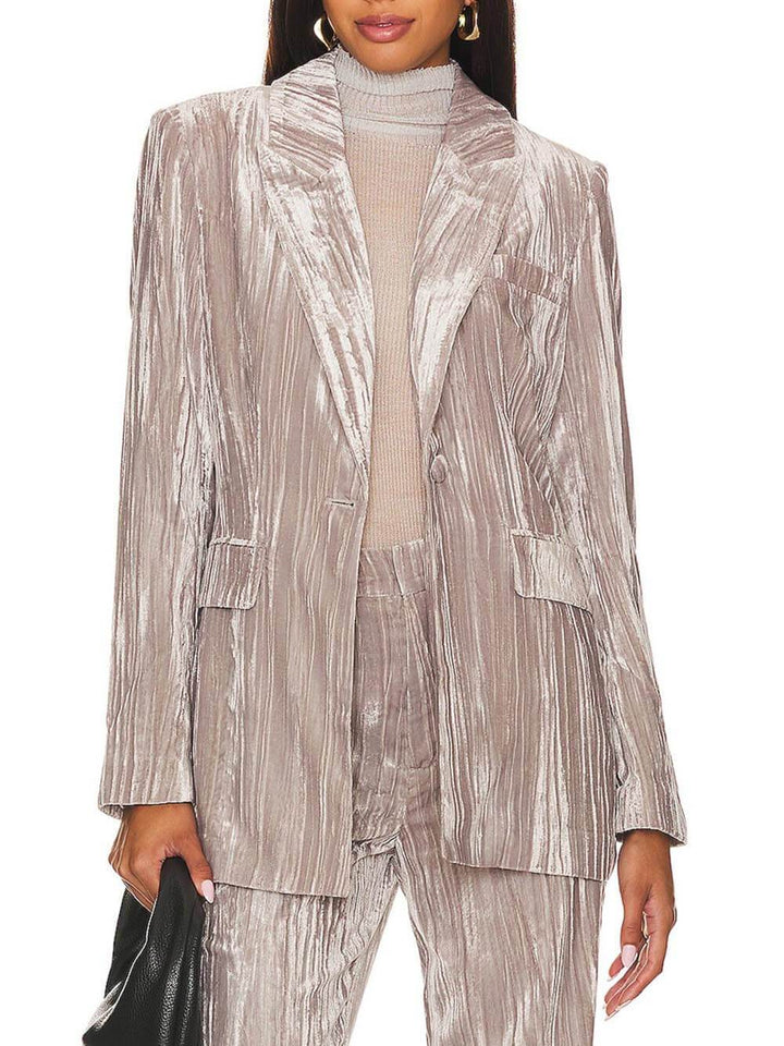 Blazer classique à manches longues en velours écrasé avec un seul bouton