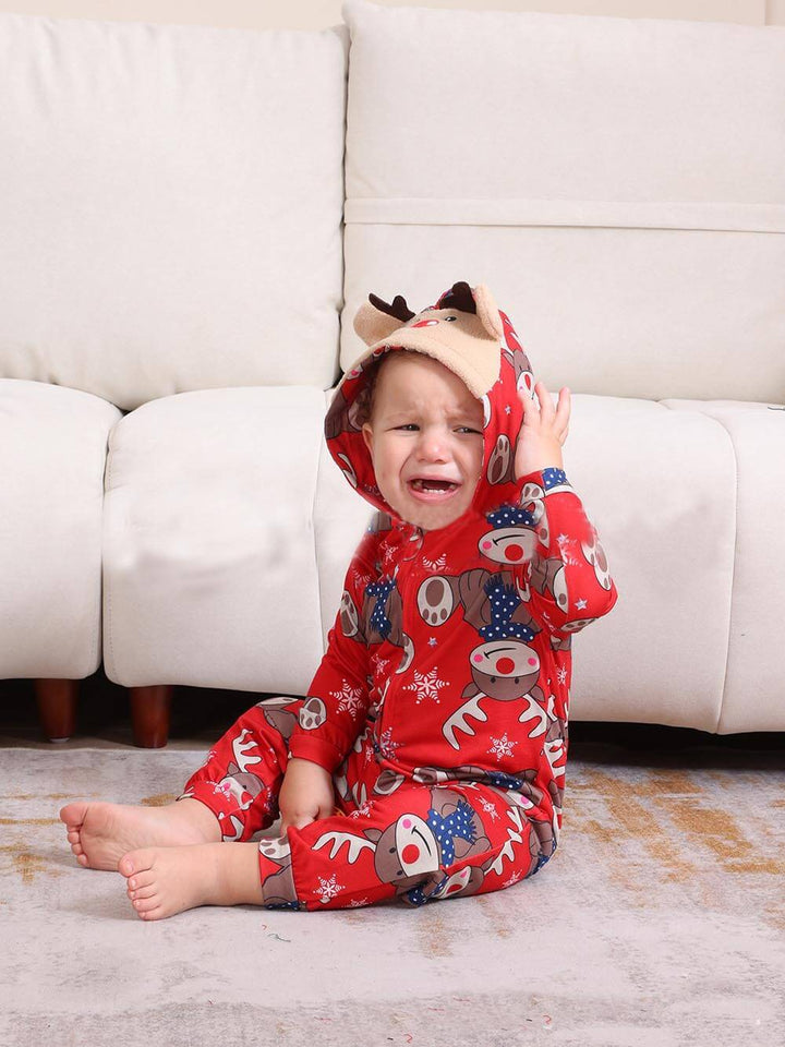 Kerst-elandenprint ouder-kind jumpsuit