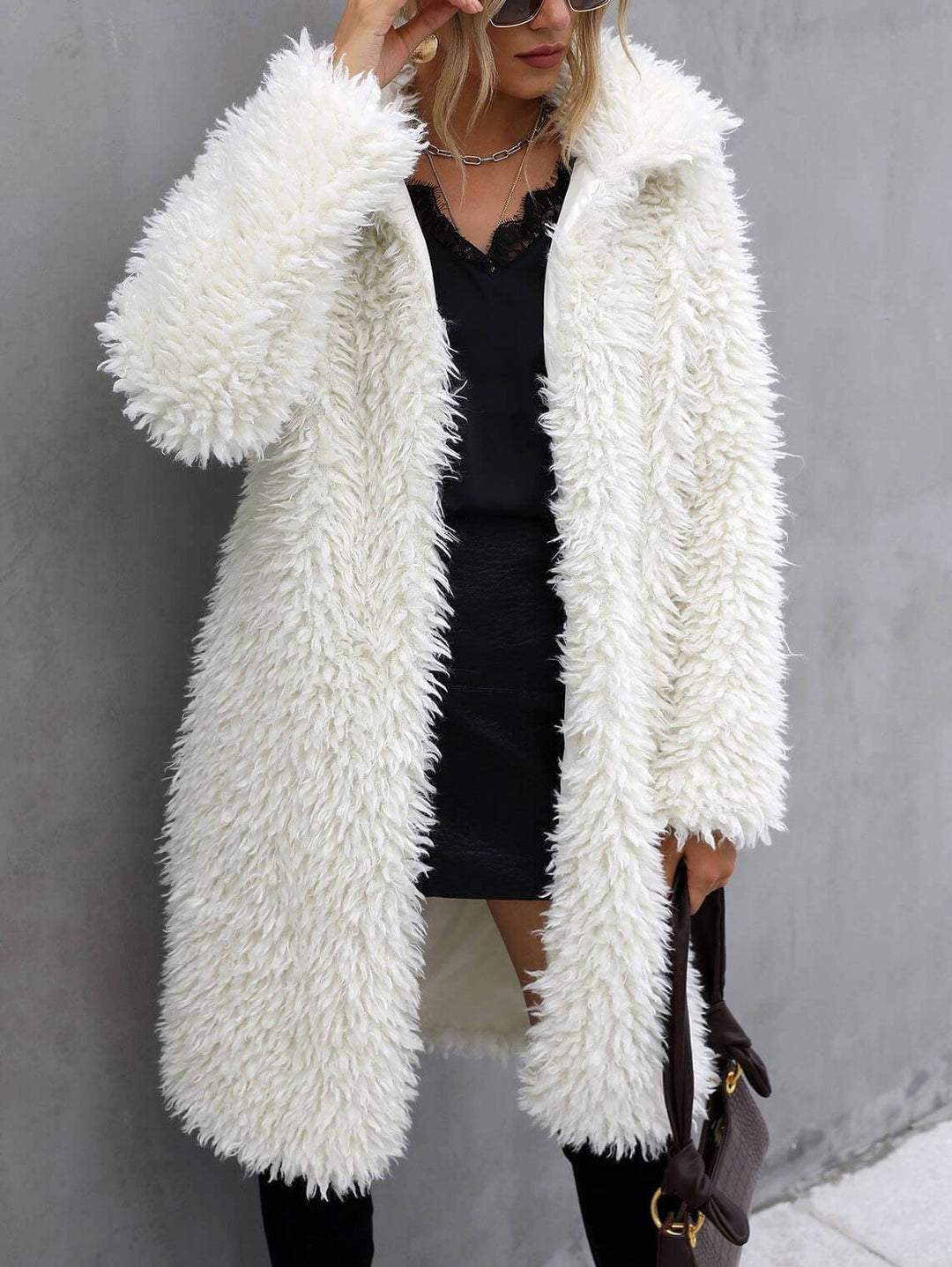Fashion Lapel Street Style Toskansk plysch lös kappa
