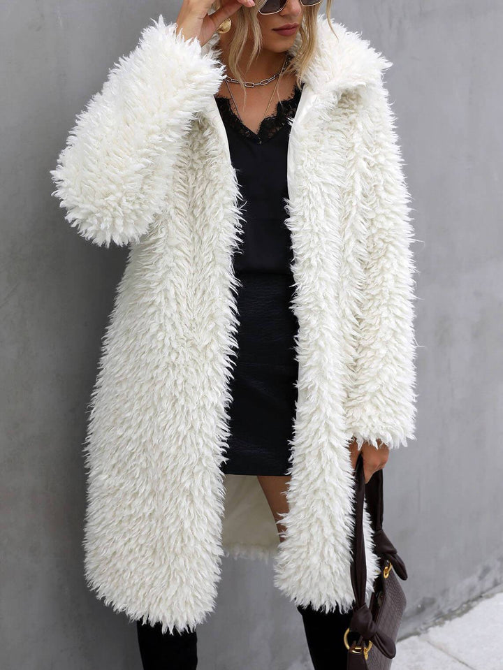 Fashion Lapel Street Style Toskansk plysch lös kappa