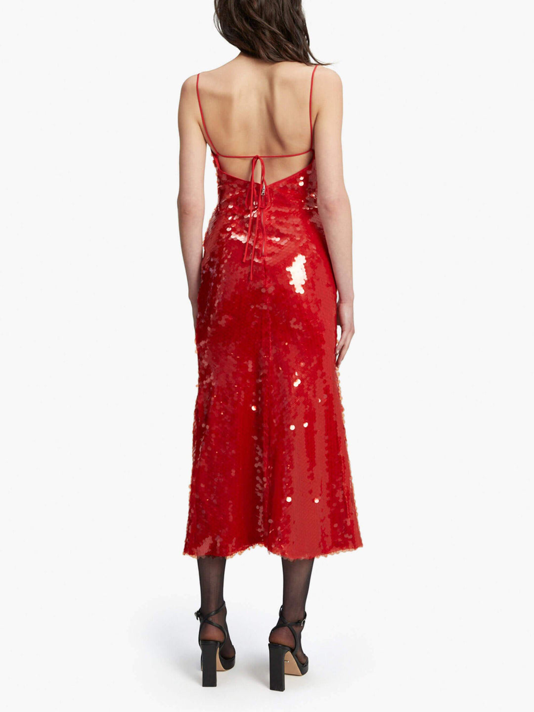 Elegante vestido midi vermelho ardente com lantejoulas