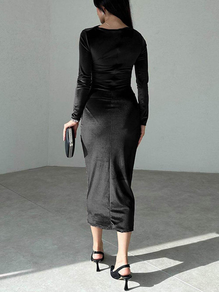 אופנה שמלת קפלים Slim Fit בצבע אחיד