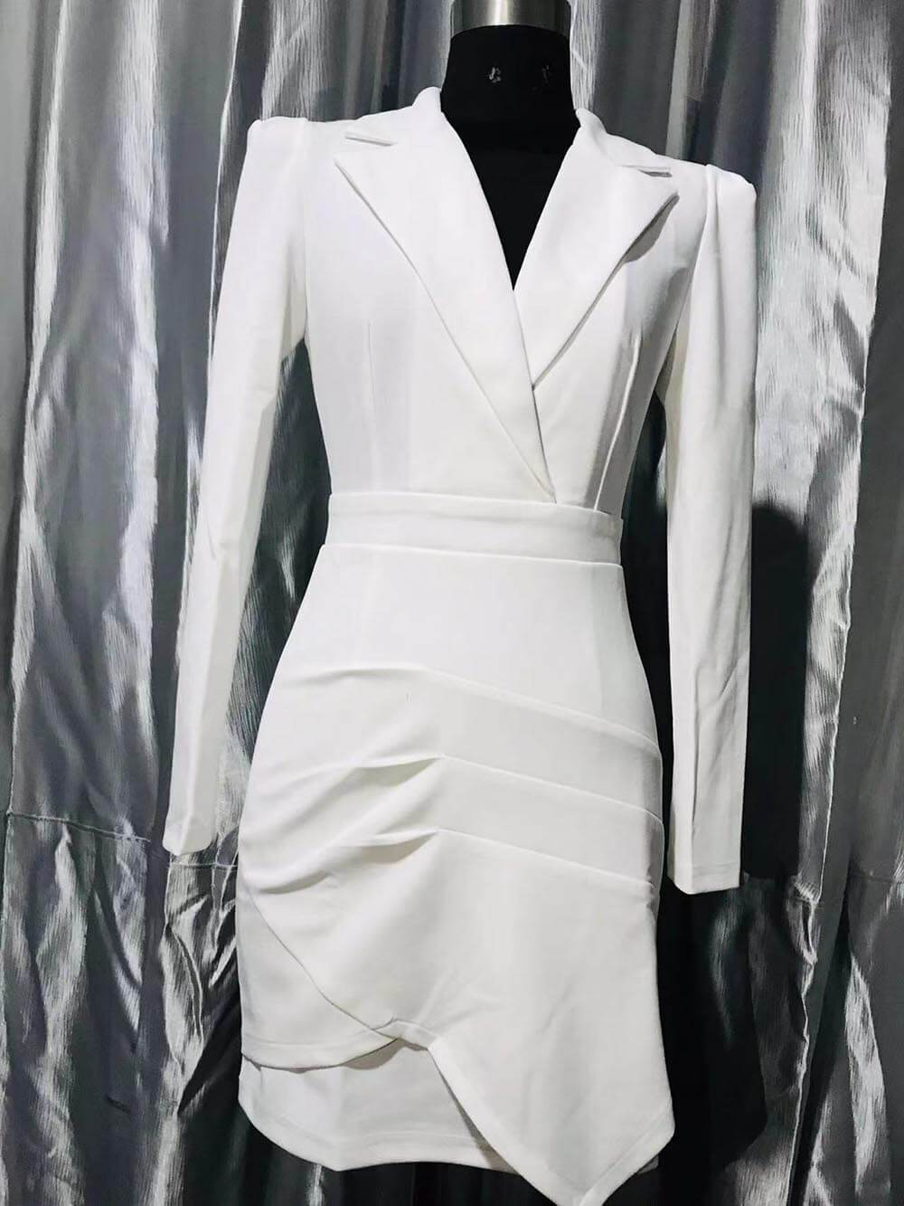 Klassisk uregelmæssig plisseret Slim-Fit Suit Collar Mini Dress (uden bælte)