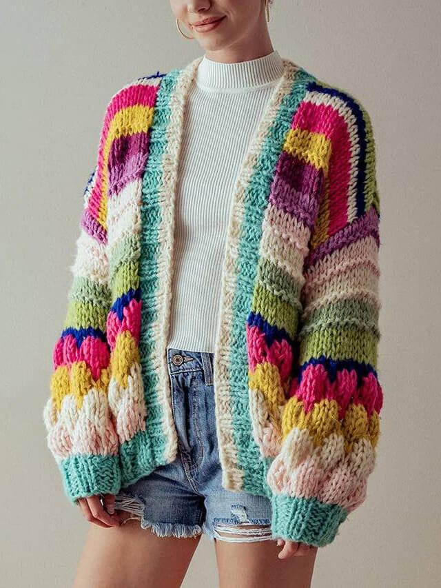 Veste cardigan en grosse maille à rayures colorées