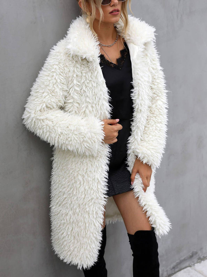 Fashion Lapel Street Style Toskansk plysch lös kappa