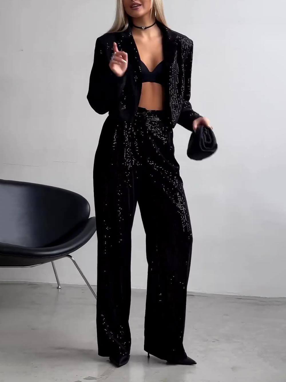 Blazer con paillettes stile corto alla moda classica
