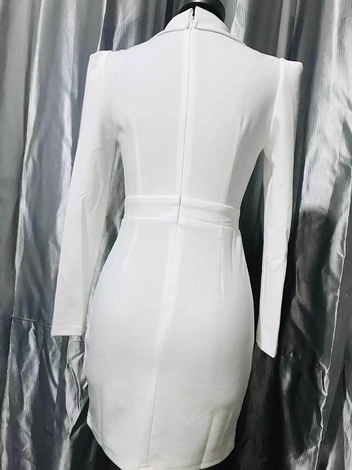 Klassisk uregelmæssig plisseret Slim-Fit Suit Collar Mini Dress (uden bælte)