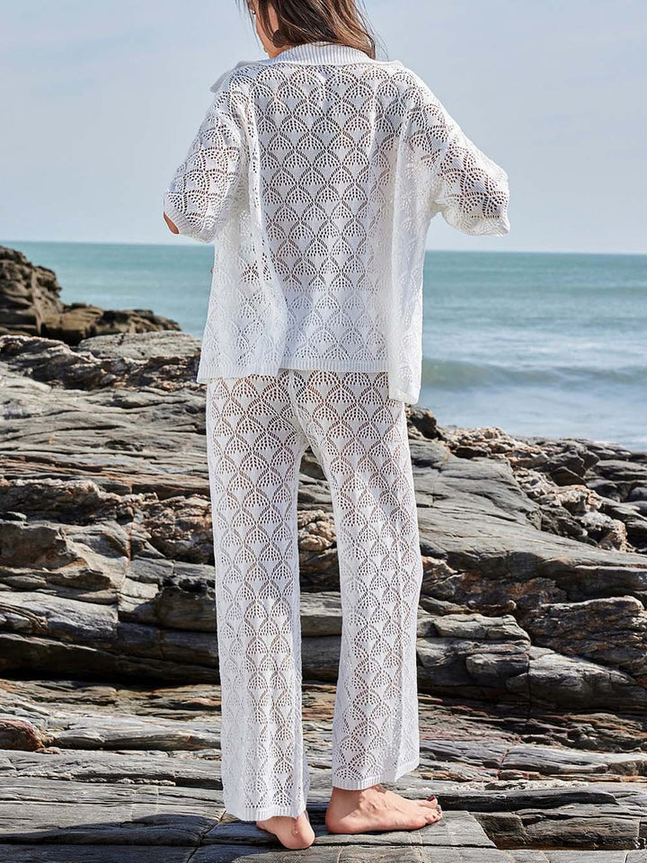 Casual Openwork Knit Side Pocket Wide-leg Pants