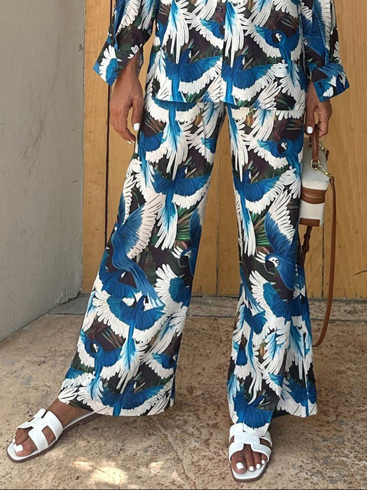 Unique Printed Elastic-Waist Wide-Leg Pants