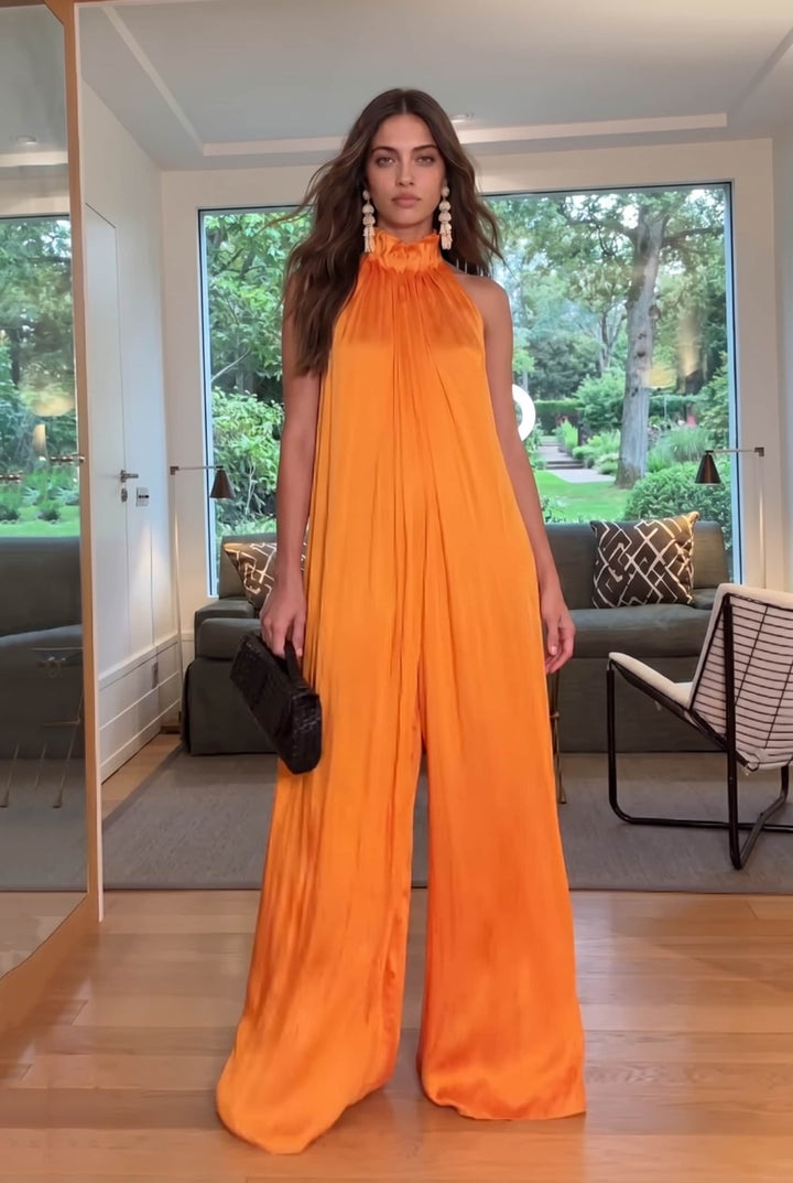 Flower-Neck A- Line Jumpsuit
