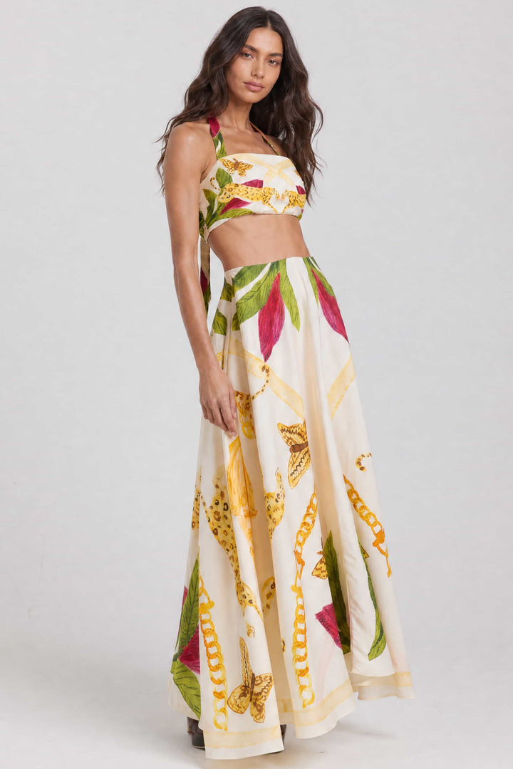 Printed Lace-Up Top And Skirt Set