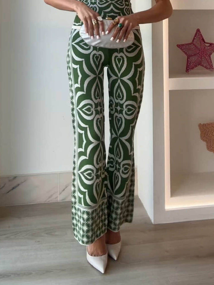 Spring-Inspired Tile Print Slim-Fit Stretch Knit Jacquard Pants