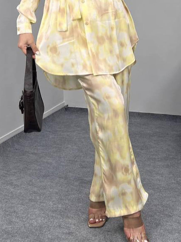 Unique Tie-Dye Print Loose Tie-Front Button-Up Shirt
